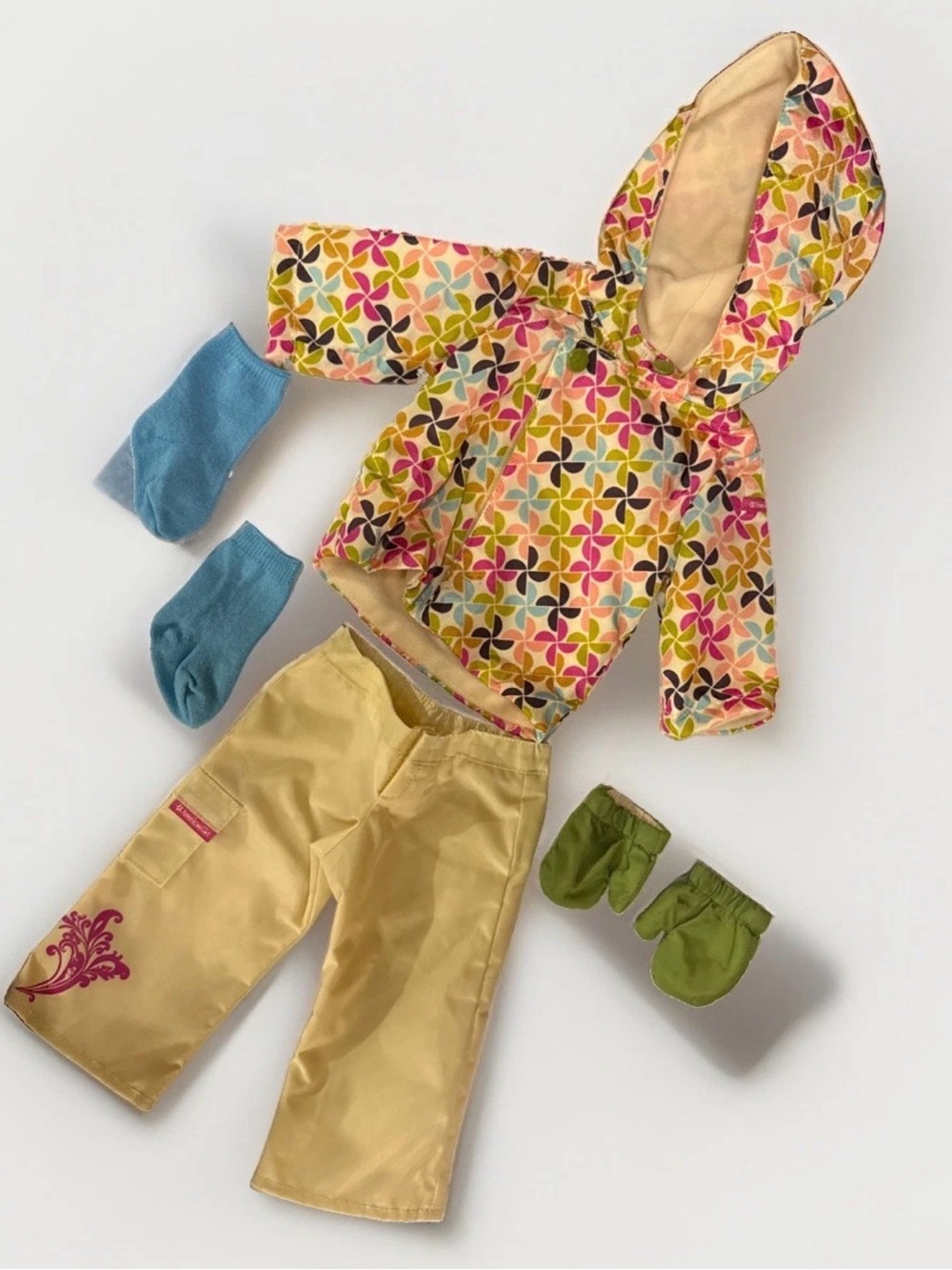 American Girls’ Doll Set of Floral Hooded Jacket Ski Outfit and Snowboard & Gear